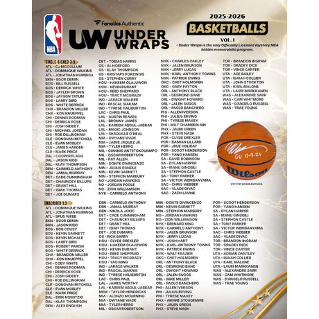 *WEMBY GAME USED CHASE! JORDAN, FLAGG, CURRY + MORE!*  2025/26 Under Wraps Autographed NBA Basketballs Volume I - Single Mystery Box