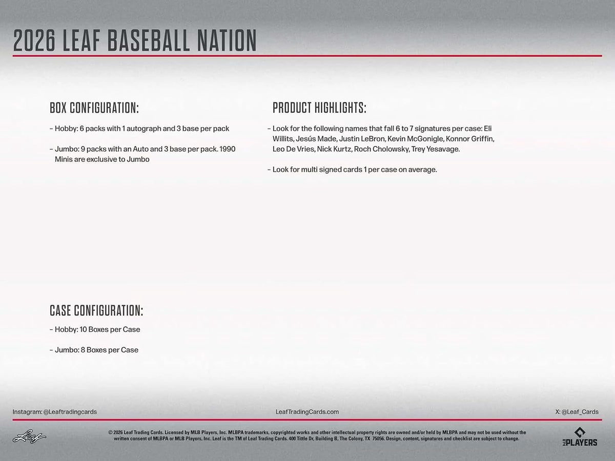2026 Leaf Baseball Nation Hobby Box